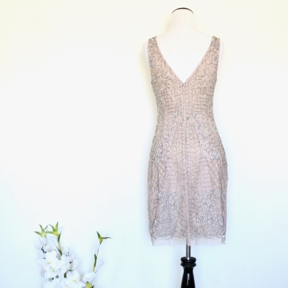 NEW! Aidan Mattox Sequin Beaded Embellished Cocktail Dress Taupe SZ 4 - Picture 4 of 9